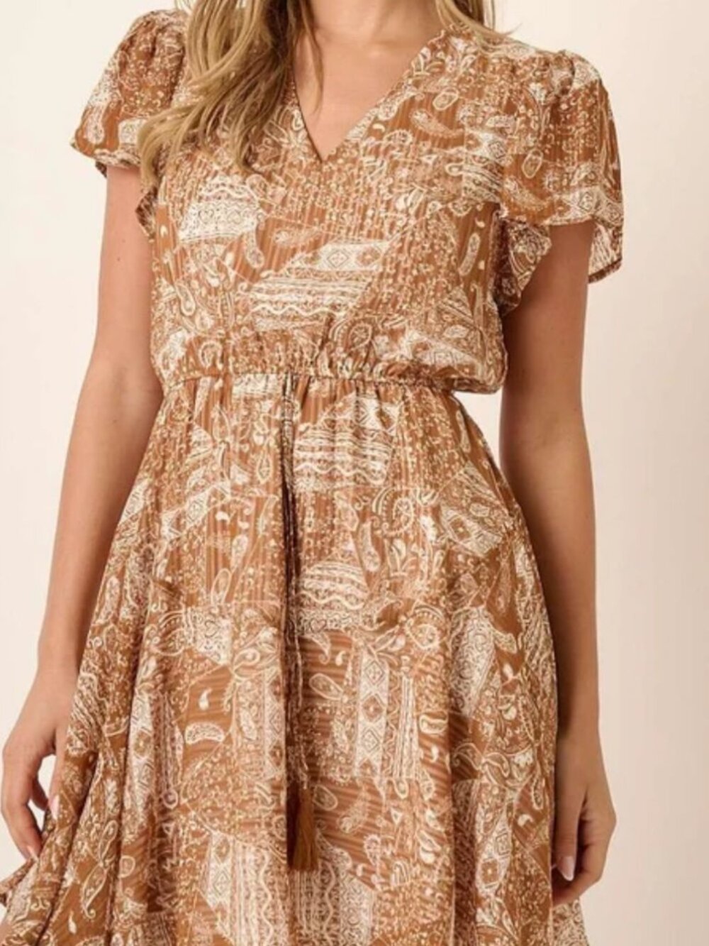 NWOT Paisley Print V neckline Flutter sleeves Mini Dress